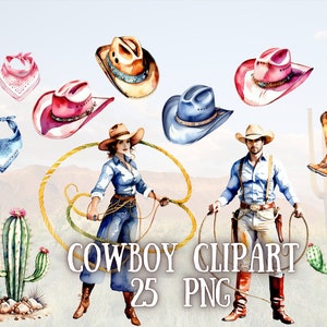 Watercolor Cowboy Clipart: Western Boots, Hats, Bandanas (PNG Digital Download)