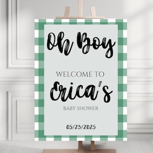 Green Plaid Welcome Sign - Flannel - Baby Shower Welcome Sign - Green Gingham