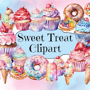 Zoete lekkernijen clipart, desserts clipart, cupcakes ijs donuts, clipart png