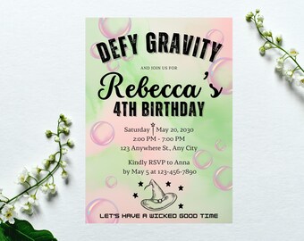 Wicked Birthday Invitation - Glinda and Elphaba - Editable on Canva - Defying Gravity Theme