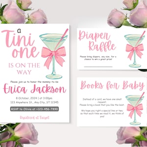 A Tini One is on the Way Baby Shower Invitation Set - Martini Theme Baby Shower Invitation - Girl Baby Shower - Baby Shower Bundle