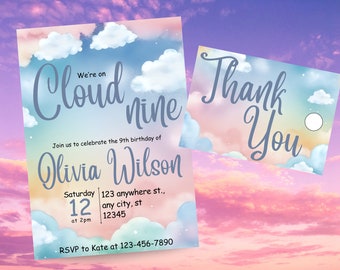 Cloud Nine Birthday Invitation: Girl Party, Editable Template (PDF)
