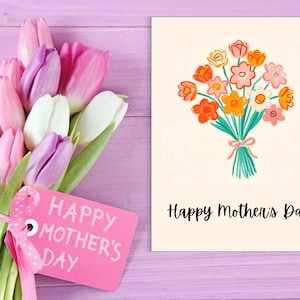 Tarjeta del Día de la Madre - Ramo de flores - Sencillo - Minimalista - Regalo del Día de la Madre - Plantilla imprimible