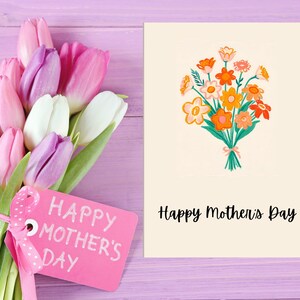 Tarjeta del Día de la Madre - Ramo de flores - Sencillo - Minimalista - Regalo del Día de la Madre - Plantilla imprimible