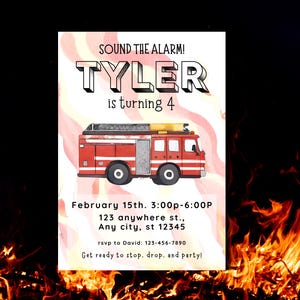 Firetruck Birthday Invitation - Editable Firefighter Invite - 4th Birthday Party - Instant Download
