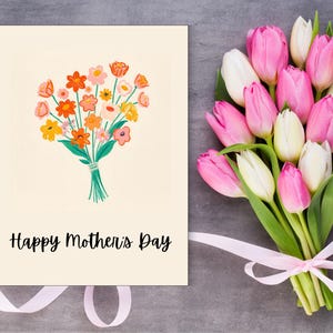 Tarjeta del Día de la Madre - Ramo de flores - Sencillo - Minimalista - Regalo del Día de la Madre - Plantilla imprimible