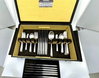 Alvin sterling silver flatware Silverware set chapel bells with tarnish preventative chest