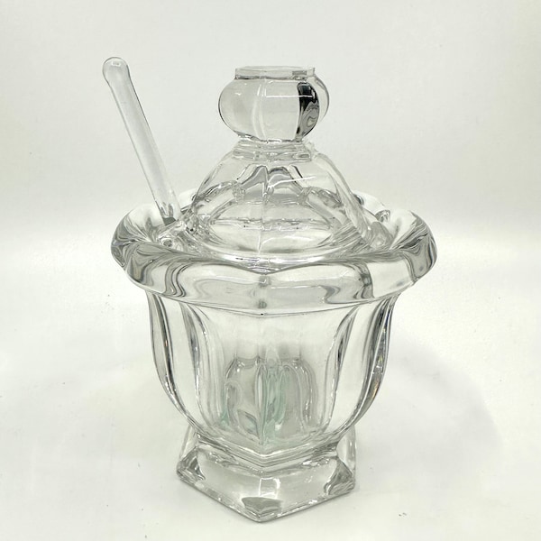 Vintage Baccarat French Bretagne Crystal Jam Jar or Sugar Bowl w original glass spoon