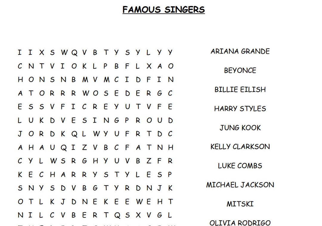 Music Themed Word Search Worksheets - Etsy