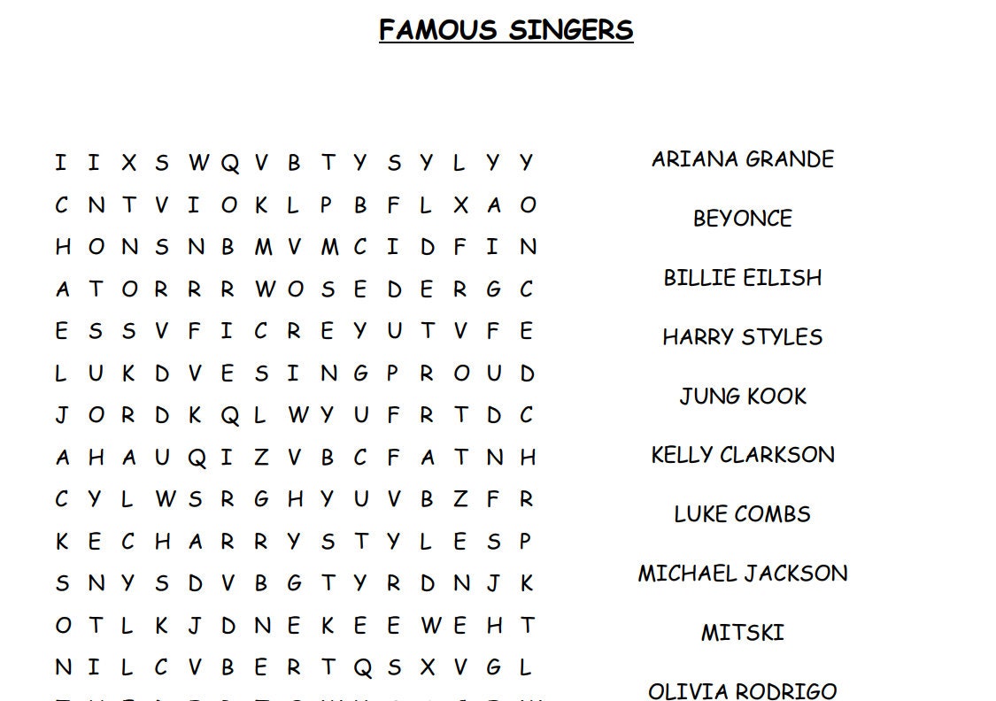 Music Themed Word Search Worksheets - Etsy