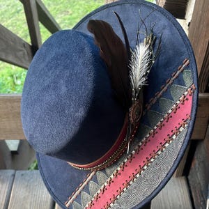 Womens Navy Boho flat top Hat for Fall