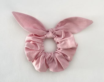 Pink cotton poplin bow scrunchie, scrunchie with a removable bow hand-sewn with the greatest care, 100% cotton