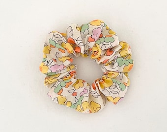 Liberty of London &quot;betsy yellow&quot; fabric mini scrunchie, small hair scrunchie carefully hand-sewn, 100% cotton