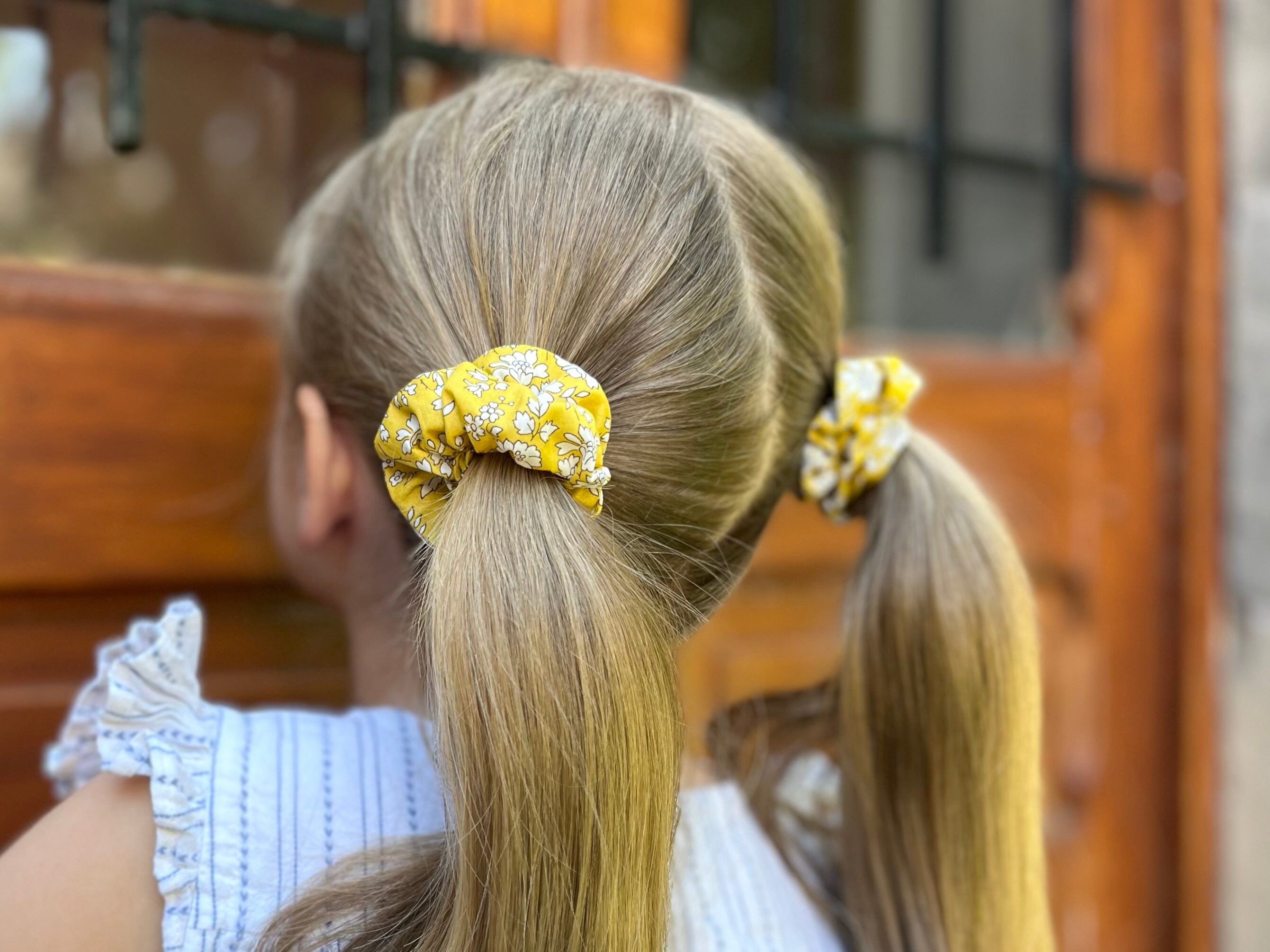 Liberty of London Capel "Saffron" fabric mini scrunchie, carefully hand-sewn little scrunchie, 100% cotton