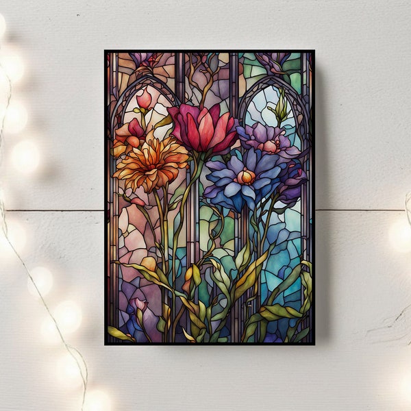 Stained Glass Flowers Greeting Card Holiday Mother's Day Easter Card