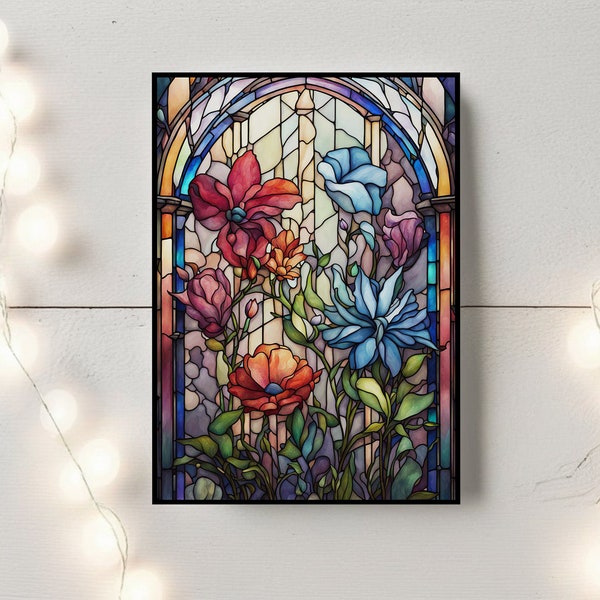 Stained Glass Flowers Greeting Card Holiday Mother's Day Easter Card