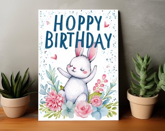 Hoppy Birthday Bunny Illustrated Greeting Card Happy Birthday Card