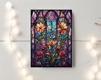 Stained Glass Flowers Greeting Card Holiday Mother's Day Easter Card