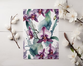 Watercolor Orchids Flowers Greeting Card Holiday Mother's Day Easter Card