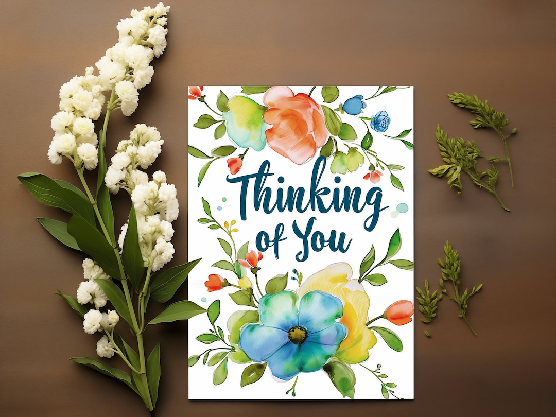 Watercolor Flowers Thinking of You Printed Greeting Card - Etsy