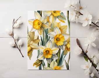 Watercolor Daffodil Flowers Greeting Card Holiday Mother's Day Easter Card