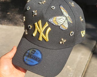 Strass sieraad getailleerd - baseballpet met bling-out - edelsteen getailleerd - bling-honkbalpet met edelstenen - strass basketbalpet New Era vlinder