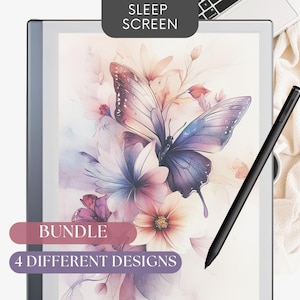 Schermi colorati per dormire per Remarkable Paper Pro / Schermo sospeso a farfalla ad acquerello PNG PDF Cover Nature Remarkable Templates 2025 + 2026