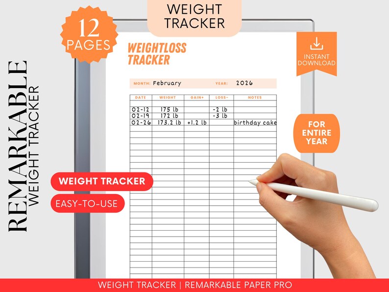 Weight Loss Tracker for Remarkable Paper Pro Colored Remarkable