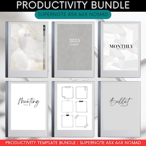 Starter Bundle For Supernote A5x A6x Nomad Templates | Supernote Planner 2025, Meeting Templates Minimalistic Digital Notebook, Sticky Notes