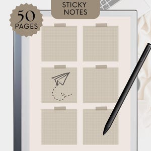 Note adesive per Remarkable 2, modello di nota adesiva, elenco di inchiostri, planner Remarkable, barra degli strumenti accessori, beige minimalista