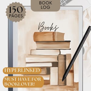 Registro dei libri per modelli Remarkable Paper Pro / Quaderno minimalista beige neutro e diario di lettura digitale con collegamento ipertestuale, recensione di Book Tracker