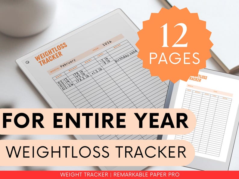 Weight Loss Tracker for Remarkable Paper Pro Colored Remarkable