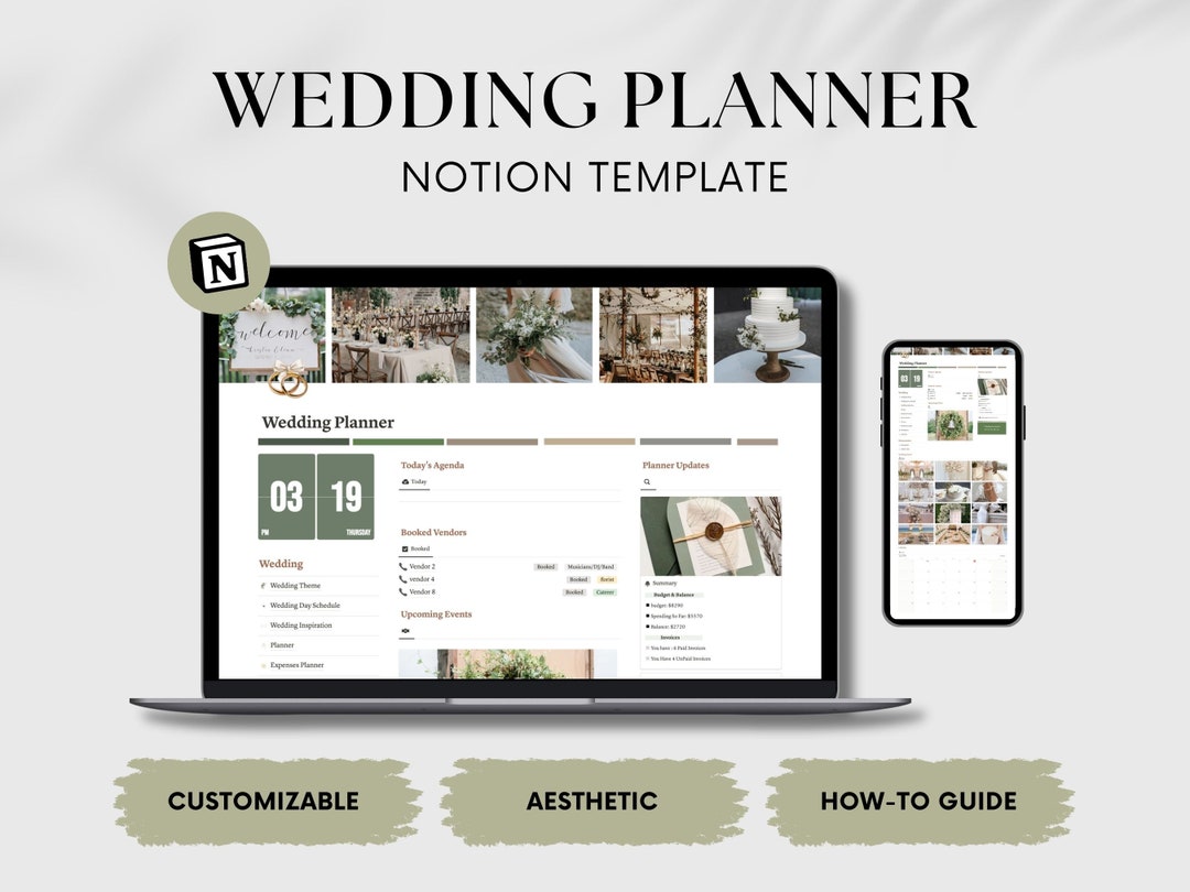 Notion Template Wedding Planner for Backyard Weddings, Nature Green ...