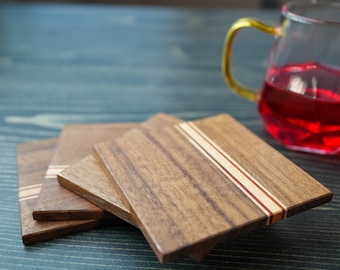Érable de qualité supérieure, noyer, sous-bocks en bois, sous-bocks à café, sous-bocks à bière, lot de 4, cadeau de vacances parfait