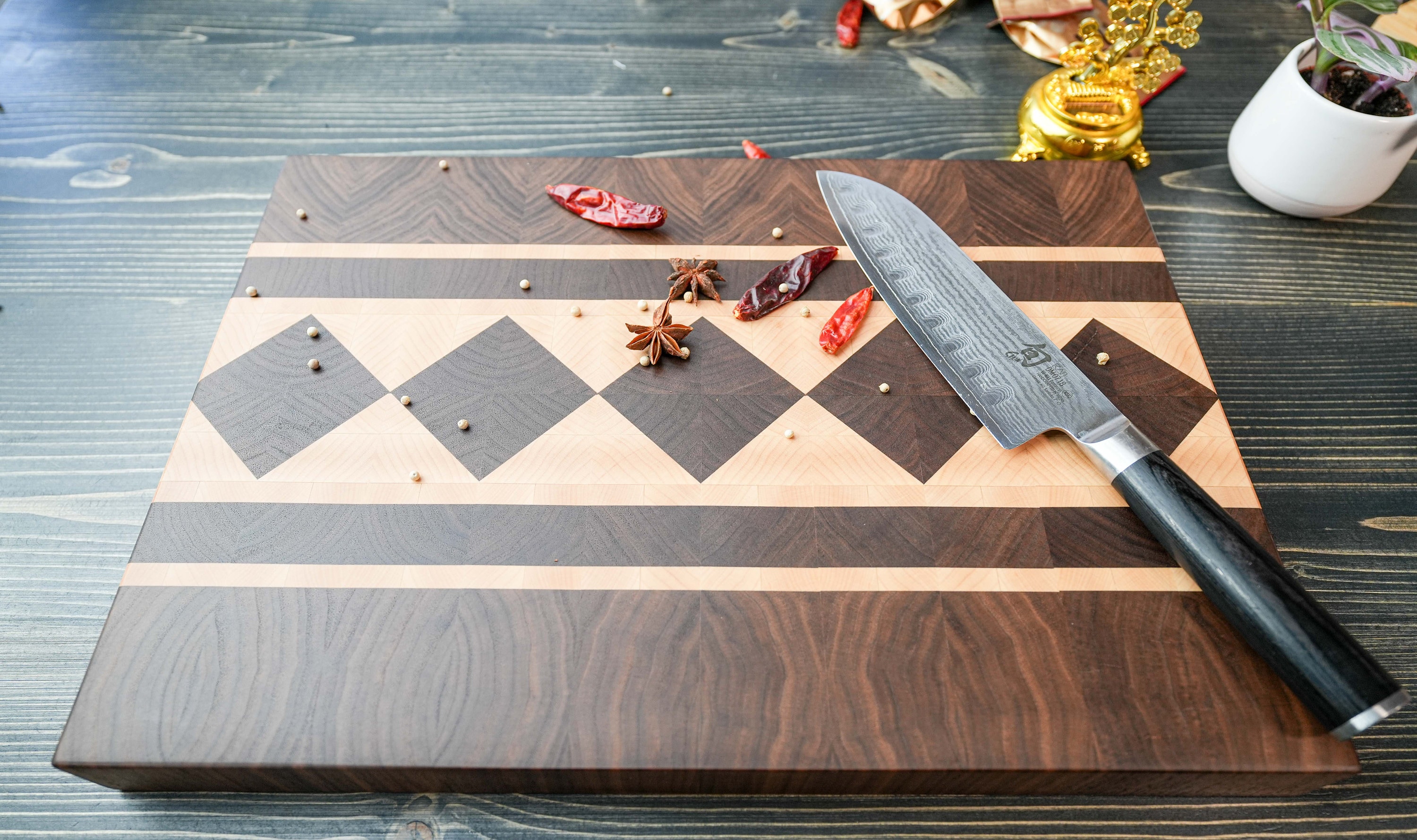 Pattern Cut Kitchen Set Premium Double Side Diamond Pattern Cutting Board End Grain Handcrafted ...