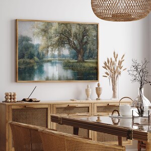 Printable Willow Tree Painting, Calm Nature Decor, Weeping Willow Print Cozy Farmhouse Wall Art, Transformative Teal Prints Digital Download image 4
