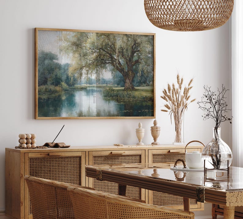 Printable Willow Tree Painting, Calm Nature Decor, Weeping Willow Print Cozy Farmhouse Wall Art, Transformative Teal Prints Digital Download image 4