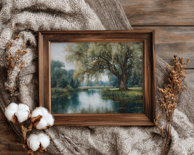 Printable Willow Tree Painting, Calm Nature Decor, Weeping Willow Print Cozy Farmhouse Wall Art, Transformative Teal Prints Digital Download image 11