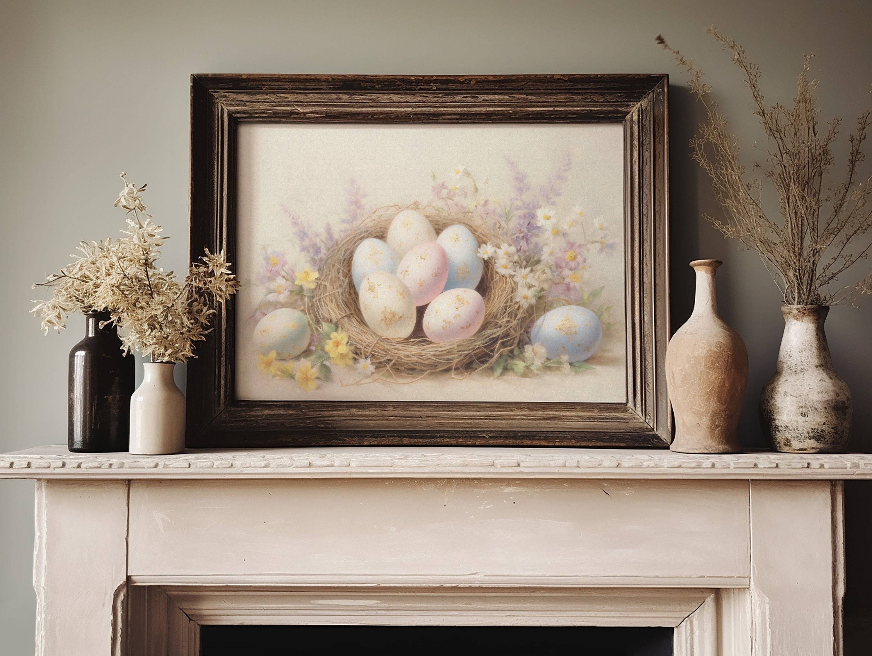 Vintage Easter Wall Art Set of 6, Easter Printables, Vintage Spring