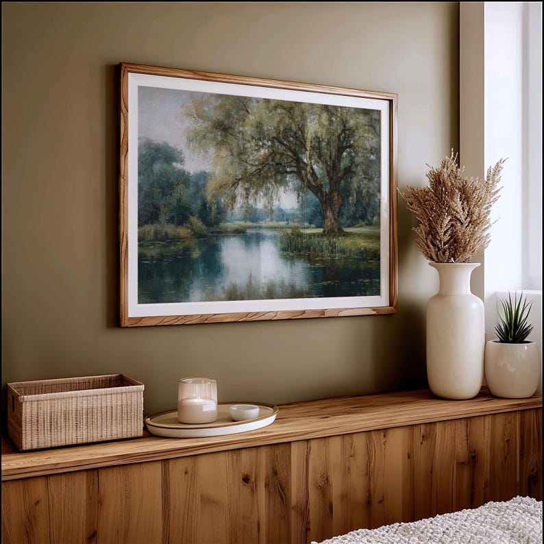 Printable Willow Tree Painting, Calm Nature Decor, Weeping Willow Print Cozy Farmhouse Wall Art, Transformative Teal Prints Digital Download image 7