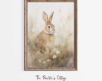 Vintage Rabbit Printable, Rustic Easter Bunny, Farmhouse Easter Decor, Spring Bunny Wall Art, Vintage Rabbit Painting, Digital Download