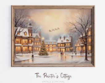 Christmas Village Printable Art, Winter Village Painting, Christmas Wall Art, Festive Home Decor, Winter Holiday Prints, Printable Christmas