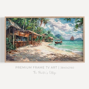 Caribbean Painting, Samsung Frame TV Art Summer, Beach TV Art, Tropical Beach House Decor, Vintage Beach Art, Impressionist Painting