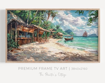 Caribbean Painting, Samsung Frame TV Art Summer, Beach TV Art, Tropical Beach House Decor, Vintage Beach Art, Impressionist Painting