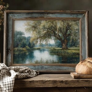 Printable Willow Tree Painting, Calm Nature Decor, Weeping Willow Print Cozy Farmhouse Wall Art, Transformative Teal Prints Digital Download image 2