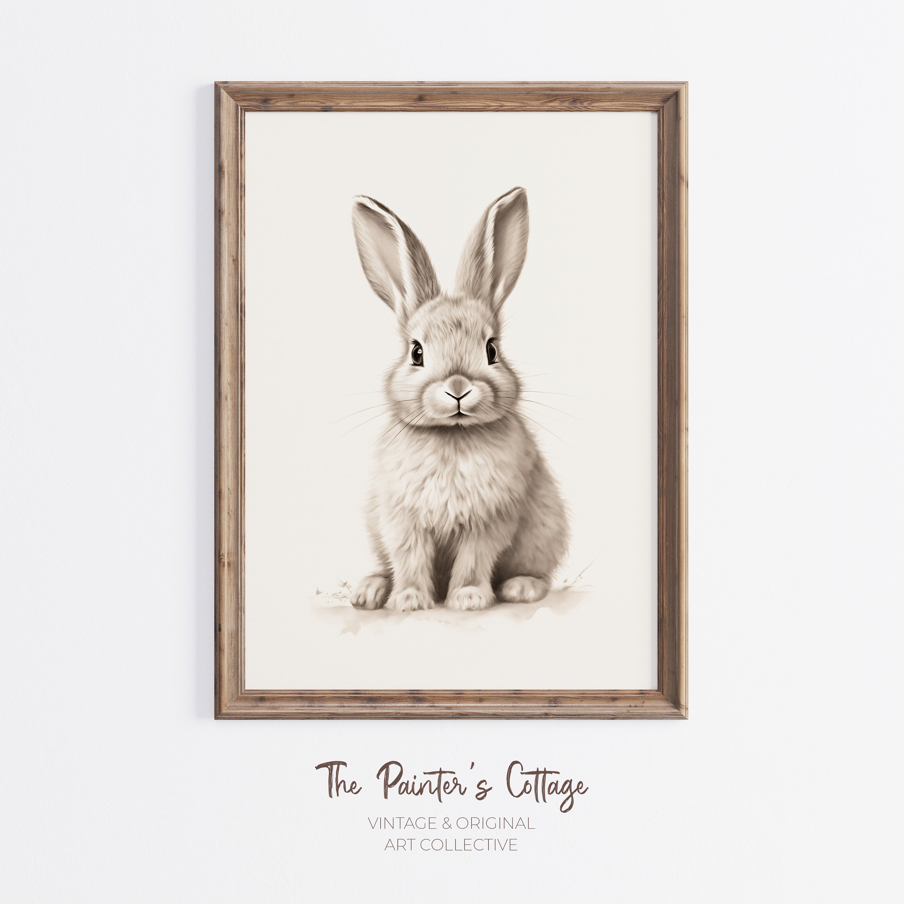Cute Neutral Rabbit Cute Rabbit Drawing, Bunny Sketch Printable, Farmhouse Easter Decor ...