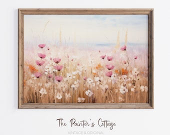Wildflower Field Art Print, Wildflower Painting Digital Download, Pink Wildflower Nursery, Pink Spring Print, Floral Farmhouse Wall Art