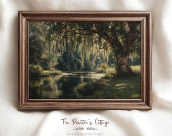 Willow Tree Painting, Vintage Nature Printable Wall Art, Weeping Willow Print, Cozy Farmhouse Painting, Country Decor Gift, Digital Download
