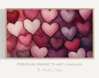 Valentines Frame TV Art Romantic, Love TV Art For Couples, Purple Hearts, Samsung Frame Tv Art Valentine, Pink Hearts, LG Frame Tv Art
