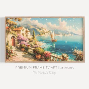 Frame TV Art Coastal Summer Tv Art, Vintage Summer Frame Tv, Farmhouse Frame Tv Art, Mediterranean Coastal Painting, Vintage Ocean TV Art